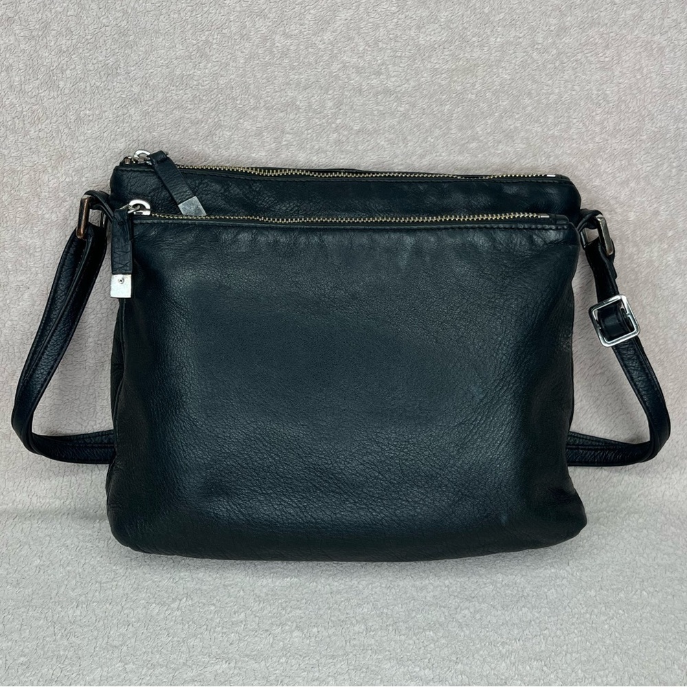 Vintage Margot Leather Convertible Crossbody/Shoulder Bag Purse Black 2 Pockets - Picture 1 of 12